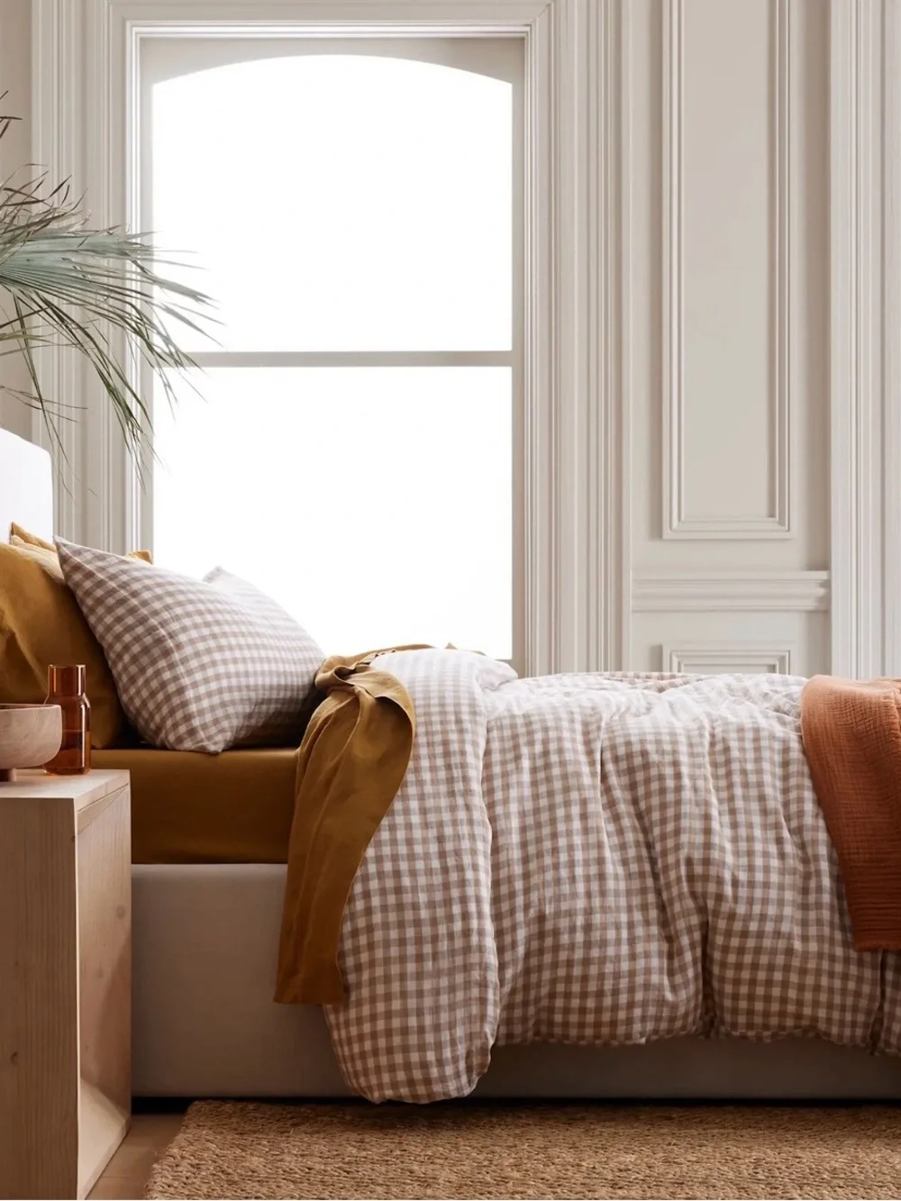 NEW European Linen Gingham Duvet Cover, King/Cal King